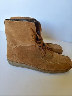 Denver Hayes Suede Lace Up Ankle Boots Square Toe Moccasin Brazil, Women’s Sz 8